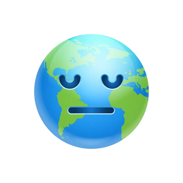 Karikatur Erde Gesicht traurige Emotion Ikone lustig Planet depressiver Ausdruck isoliert — Stockvektor