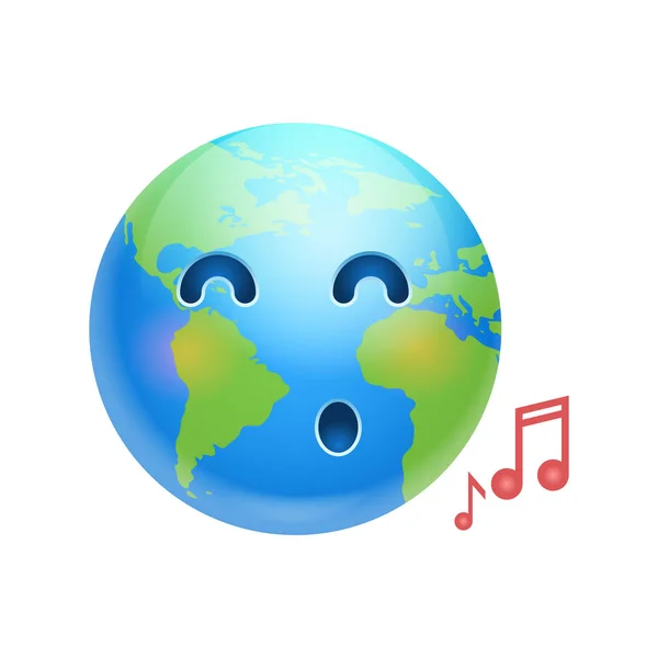 Cartoon Erde Gesicht singende Ikone lustige Planeten Emotion — Stockvektor