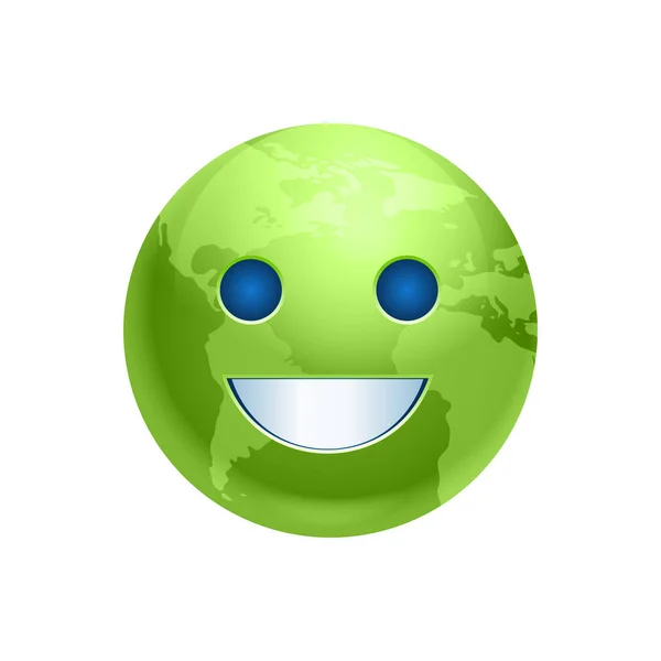 Cartoon Erde Gesicht grün Lächeln Symbol lustig Planet Emotion — Stockvektor
