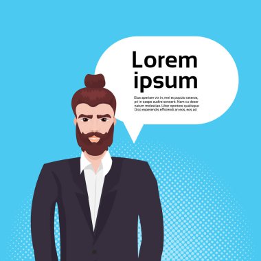 İş adamı Hipster şık elbiseli kopya alan arka plan üzerinde sakallı