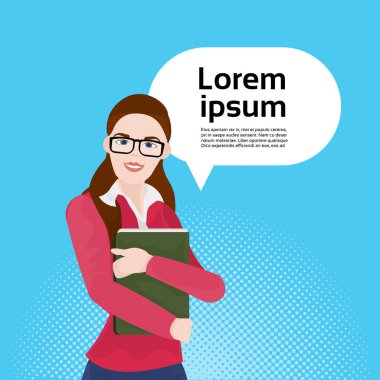 Genç iş kadını veya öğrenci Holding Office çalışan Sekreter üzerinde kopya alan arka plan belge