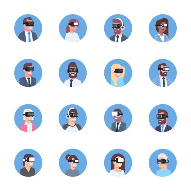 Küme iş adamları Modern 3d giyen gözlük simgeler sanal gerçeklik kulaklık kavramı