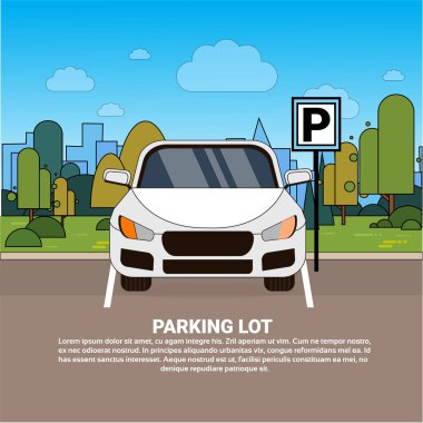 Araba park çok bitti siluet şehir arka plan üzerinde