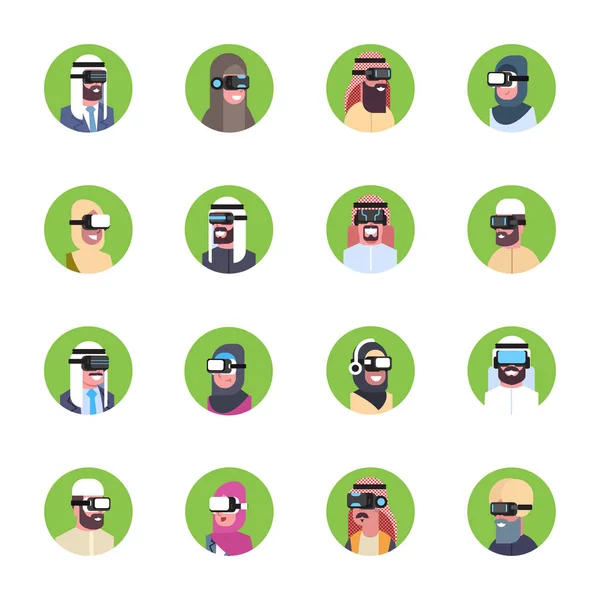 Uppsättning av arabiska affärsmän som bär moderna 3d glasögon ikoner Virtual Reality Headset koncept — Stock vektor