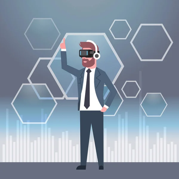 Business Man Wearing Vr Glasses Virtual Reality Technology Modern 3d Headset Concept — Stock Vector