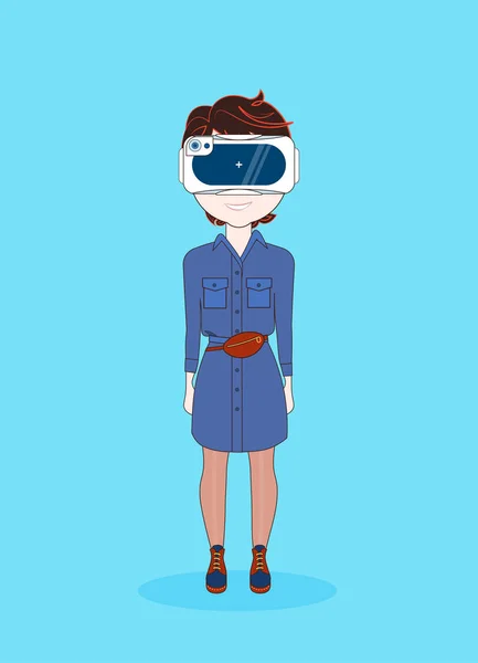 Женщина в современных 3D очках концепция гарнитуры виртуальной реальности — стоковый вектор