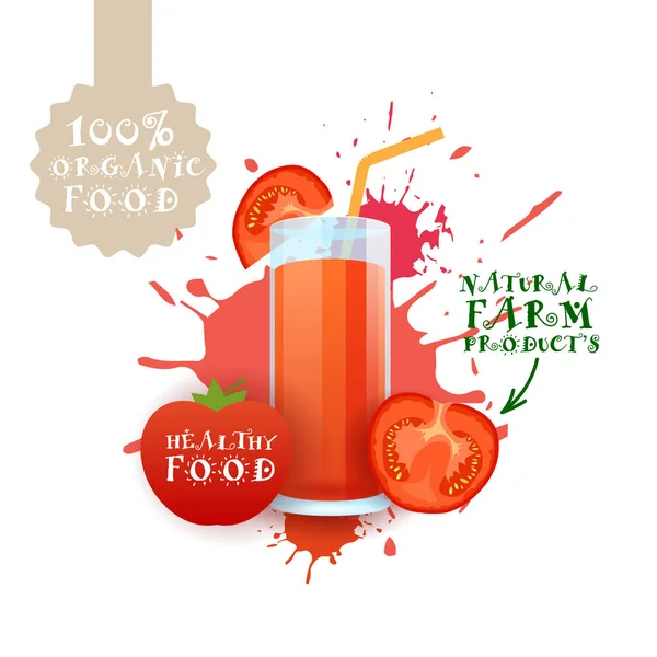 鲜番茄汁标识天然食品农产品标签漆飞溅背景 — 图库矢量图片