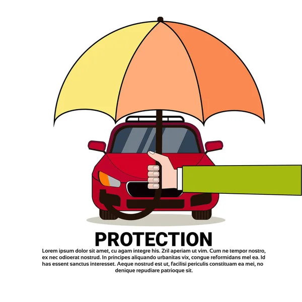 Otomatik şemsiye simgesi araba koruma otomobil sigorta hizmeti kavramı altında tutan el — Stok Vektör