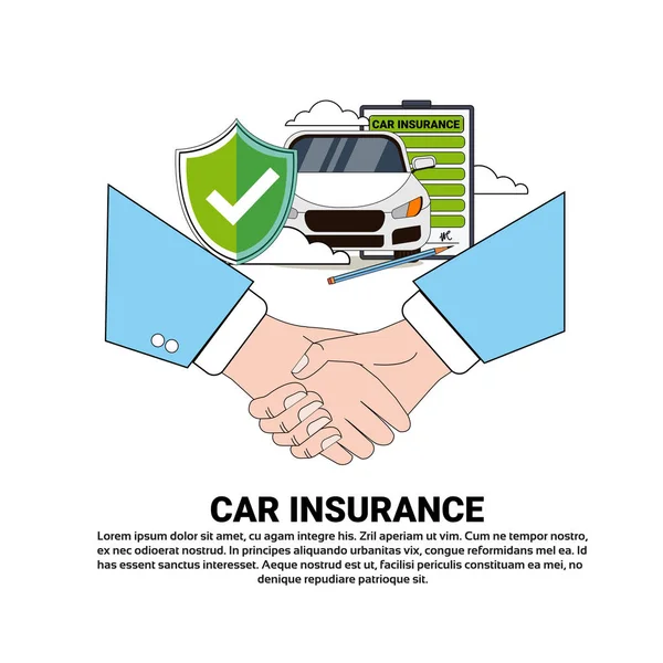 Car Insurance Service Concept Handshake Icon Banner de seguridad de protección automática — Vector de stock