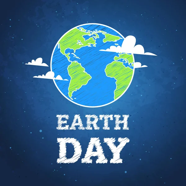 Earth Day Grußkarte glücklich Urlaub Poster mit Planeten auf blauem Hintergrund — Stockvektor
