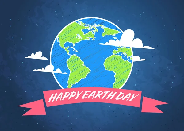 Diseño del cartel del Día de la Tierra Save Planet Concept Tarjeta de felicitación navideña sobre fondo azul — Vector de stock