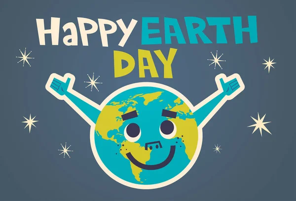 Joyeux Jour de la Terre Conception de carte de voeux mignon avec Cartoon Planet — Image vectorielle
