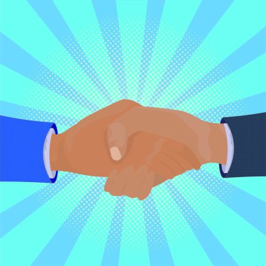 İş karşılıklı komik Retro arka plan el sallamak ve sözleşmesi kavramı üzerinde