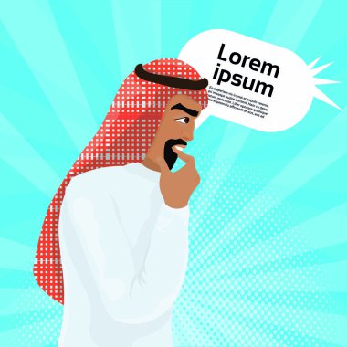 Arap iş adamı Retro komik arka plan kopya alanı ile üzerinde geleneksel giysiler içinde