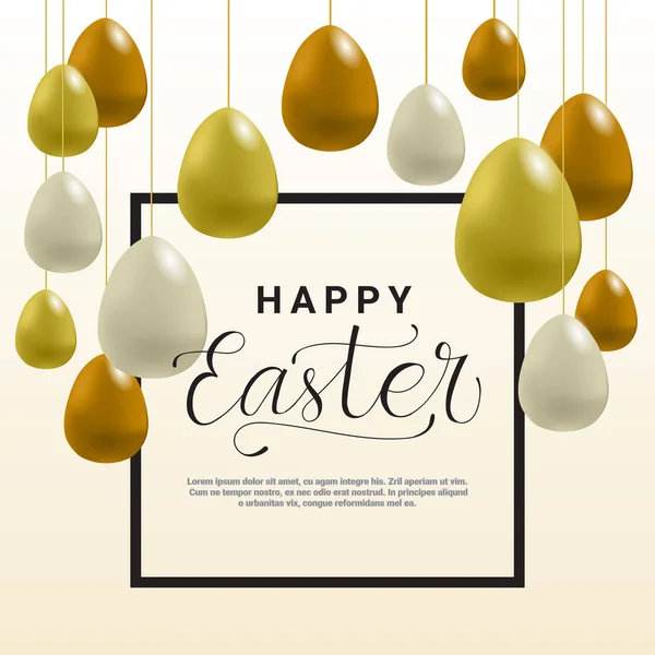 Happy Easter Background Template Card with Lettering And Air Balloon Decoration — стоковый вектор