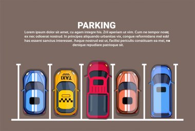 Şehir park yerleri ile en iyi görünümü farklı otomobil, Park bölgesi afiş ayarlama