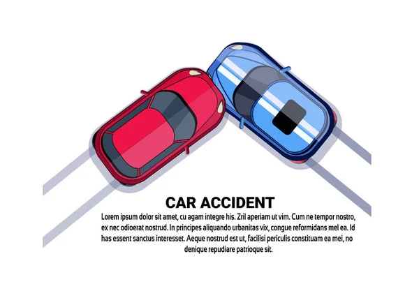 Collision d'accident de voiture vue d'angle supérieur sur fond blanc avec l'espace de copie — Image vectorielle