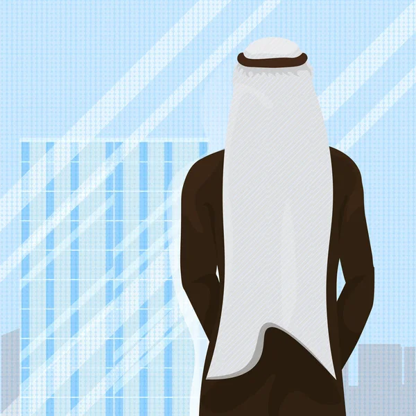 Rückseite von arabischem Mann in traditioneller Kleidung, der ins Fenster schaut — Stockvektor