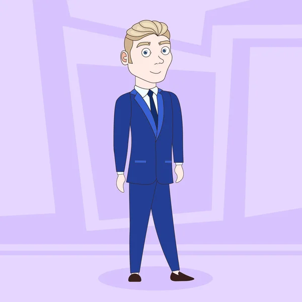 Hombre de negocios de dibujos animados en ropa elegante traje sobre fondo abstracto — Vector de stock