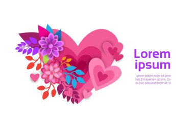 Çiçek kalp şekli ile kopya alanı Sevgililer günü bayrak beyaz arka plan üzerinde