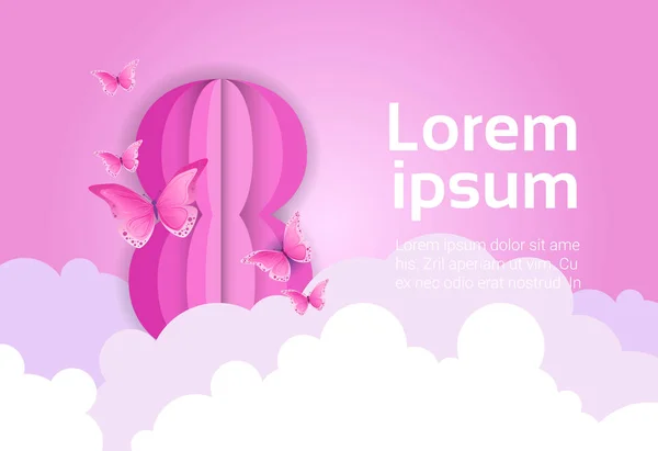 8 März Vorlage Poster Grußkarte mit rosa Wolken Hintergrund — Stockvektor