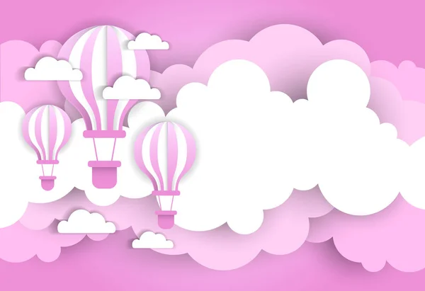 Vintage Αγίου Βαλεντίνου ημέρα φόντο με ροζ αέρα μπαλόνια πάνω από τα σύννεφα κινουμένων σχεδίων — Διανυσματικό Αρχείο