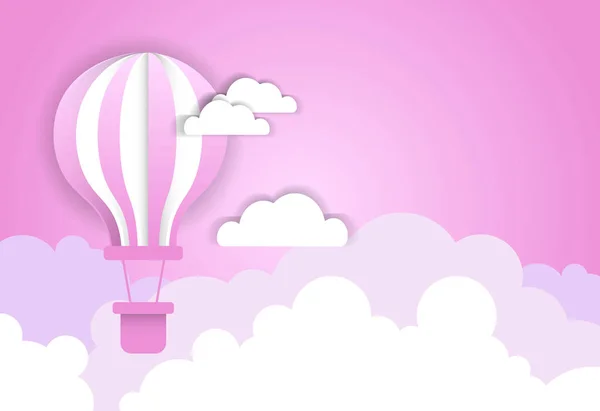 Αερόστατο πάνω από ροζ σύννεφα πρότυπο φόντο ημέρα του Αγίου Βαλεντίνου ημέρα έννοια — Διανυσματικό Αρχείο