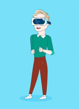 3D sanal gerçeklik giyen genç yakışıklı adam Modern Vr teknolojisi kavramı gözlük