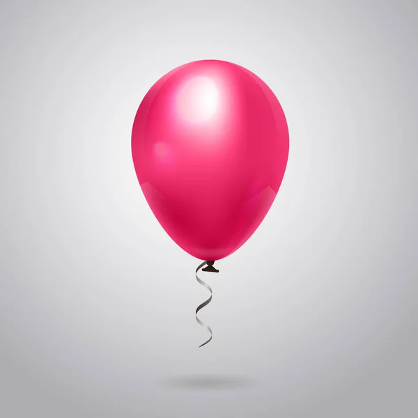 Różowy balon z wstążki na białym tle na szarym tle — Wektor stockowy