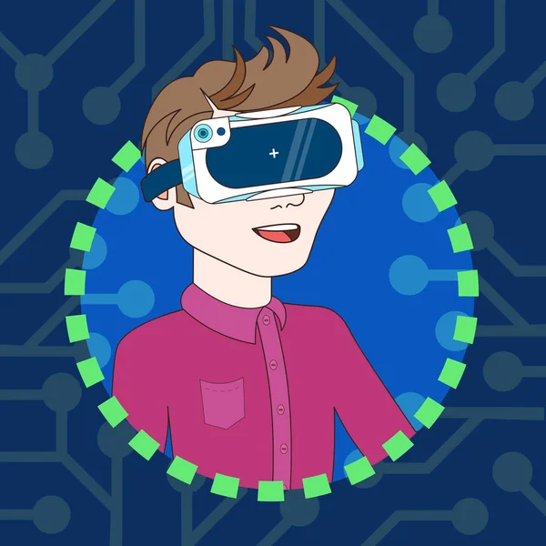 Ung Man bär 3d Virtual Reality glasögon profil ikon Avatar — Stock vektor