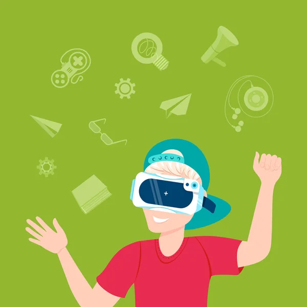 Man bär 3d Virtual Reality glasögon moderna Vr-tekniken koncept — Stock vektor