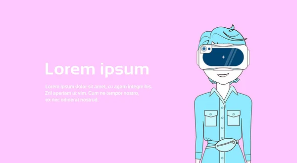 Mujer en 3d realidad virtual gafas sobre plantilla fondo moderno vr tecnología concepto — Vector de stock