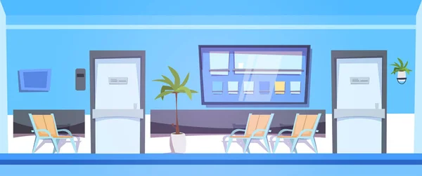 Salle d'attente de l'hôpital avec sièges vides Bannière d'arrière-plan de salle de clinique intérieure — Image vectorielle