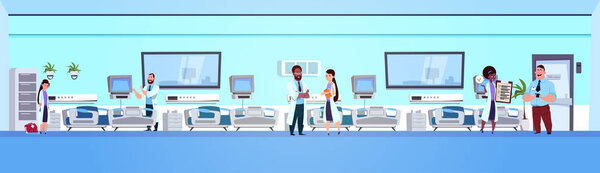 Team Of octors In Hospital Ward Background Clinic Room Interior With Beds Horizontal Banner