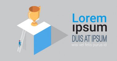 Altın Kupa iş başarı stratejisi kavramı izometrik için merdiven çıkma başarılı iş adamı