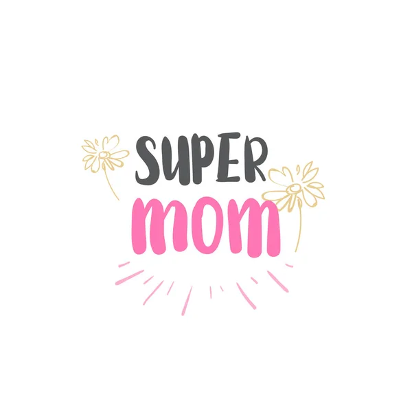 Super mamá emblema aislado Letras Madres Día Logo Diseño — Vector de stock