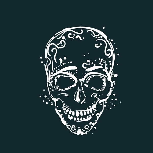 Tatuagem de crânio branco no fundo escuro Elemento de férias mexicano — Vetor de Stock