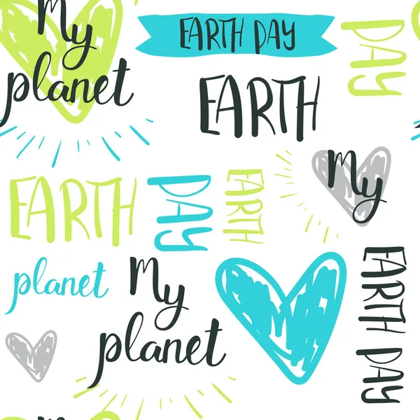 Glad Earth Day Hand dras bokstäver sömlös bakgrund — Stock vektor