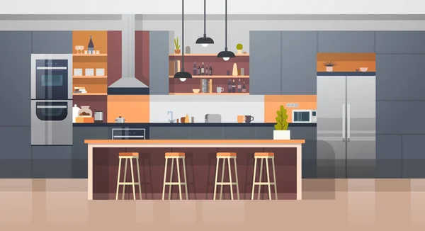 Keuken kamer interieur met Modern Meubilair teller en toestellen — Stockvector
