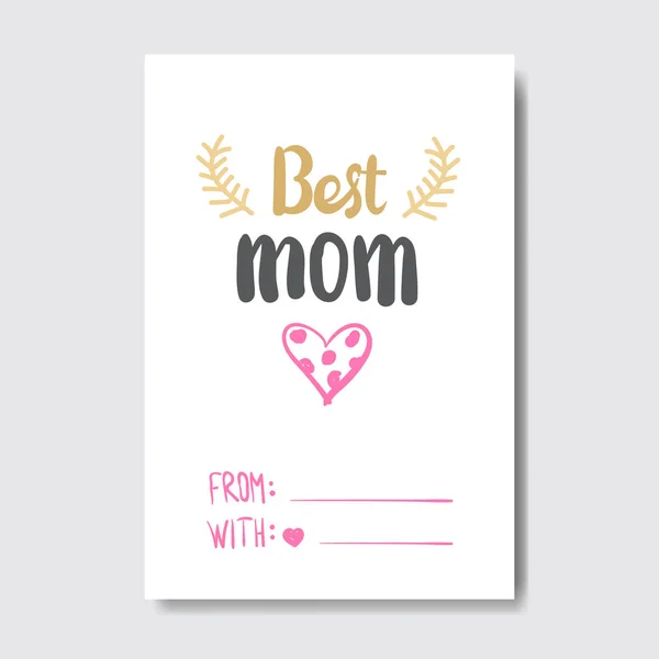 Bedste mor kort skabelon til glædelig mor dag med søde bogstaver – Stock-vektor