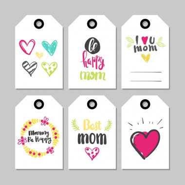 Mutlu anneler günü tatil dizi kartları ile sevimli harfler izole etiket şekil