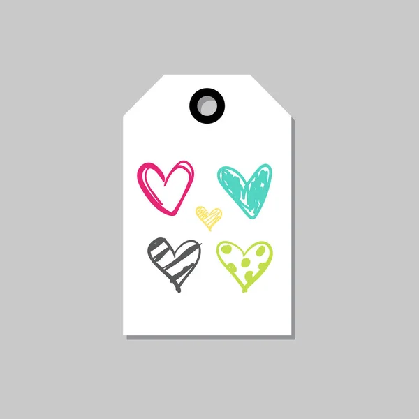 Tag disegnato a mano con cuore carino Doodle Love Card Concept — Vettoriale Stock