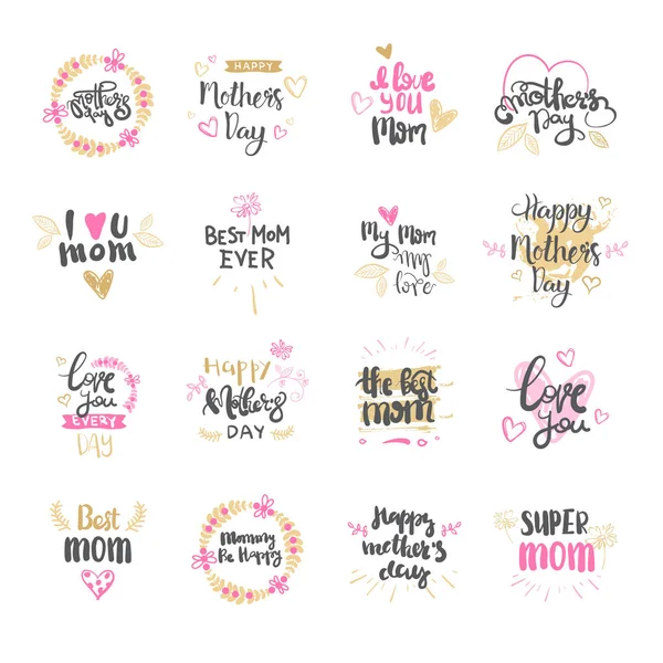 Happy Mothers Day Set Of Logo Isolated For Holiday Greeting Card Design — Stock Vector