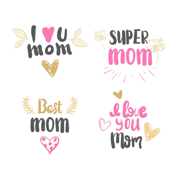 Miglior mamma Lettering Mothers Day logo isolato per biglietto di auguri isolato — Vettoriale Stock