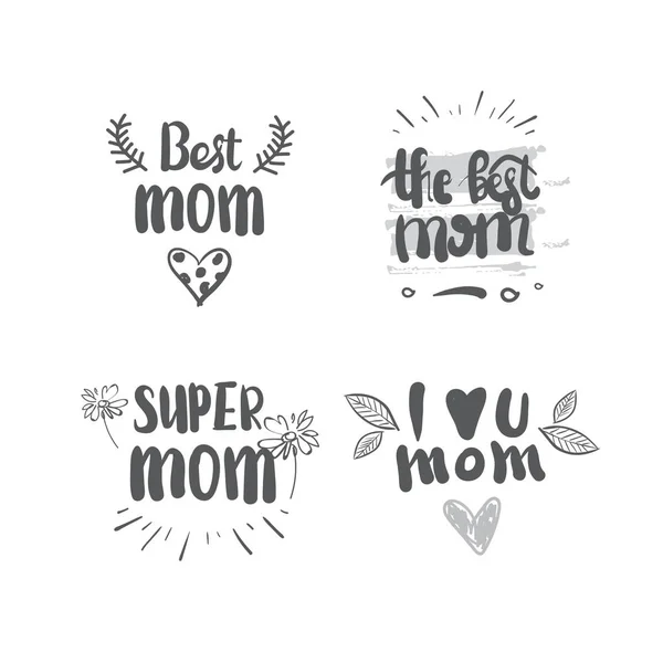 Set de etiquetas de caligrafía de día de madres aisladas sobre un elemento de tarjeta de felicitación de fondo blanco — Vector de stock