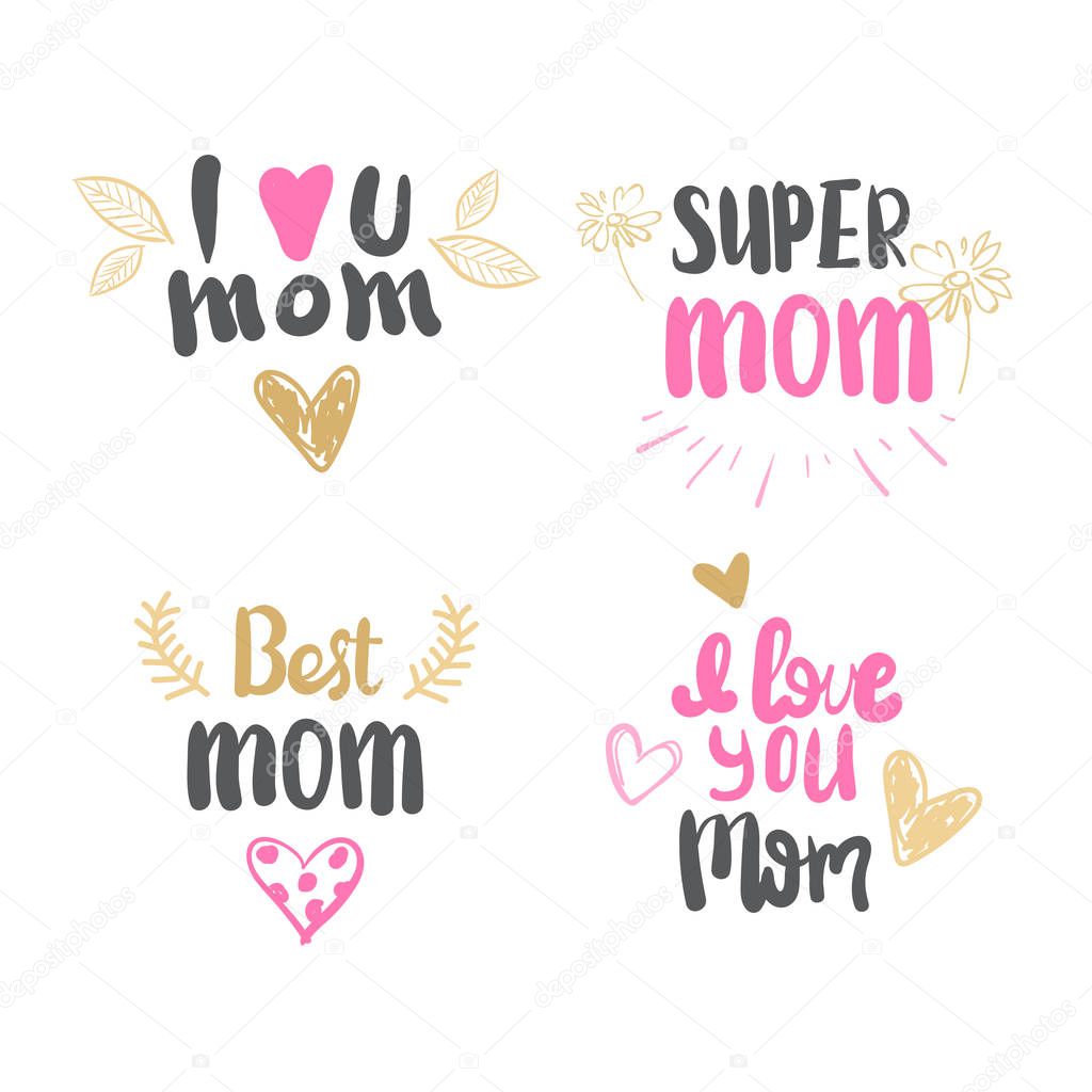 Best Mom Lettering Mothers Day Logo Isolated For Greeting Card Isolated Vector Illustration