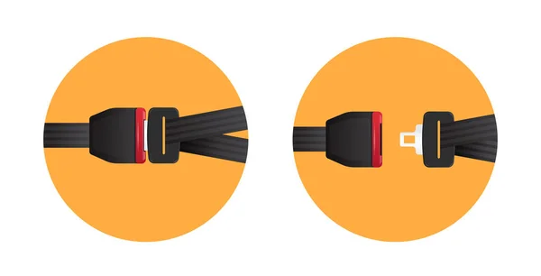 Attachez votre ceinture de sécurité voyage en toute sécurité premier concept verrouillé et déverrouillé ceintures de sécurité automobile signe horizontal plat — Image vectorielle