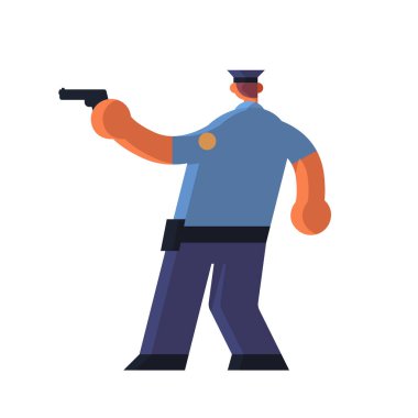 Polis memuru üniformalı polisle birlikte silah güvenliği otoritesi adalet hukuku konseptini tam boy dikiz görüntüsü illüstrasyonunu tutuyor.