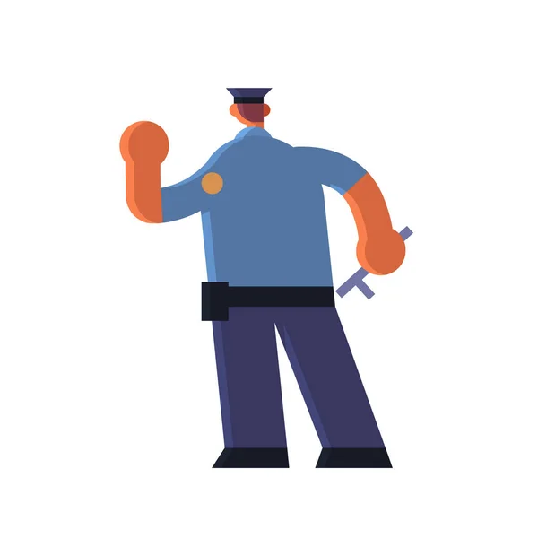 Policista, který drží ruku v ruce s nezadržovacím gestem policista v uniformním držení bezpečnostní orgán spravedlnost právo služba koncepce plochá plná délka bílé pozadí — Stockový vektor