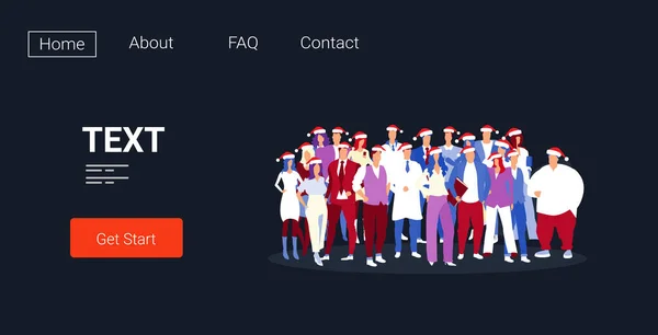 Företagare i Santa hattar firar företagsfest affärsmän team står tillsammans god jul gott nytt år vinter semester koncept full längd horisontellt — Stock vektor